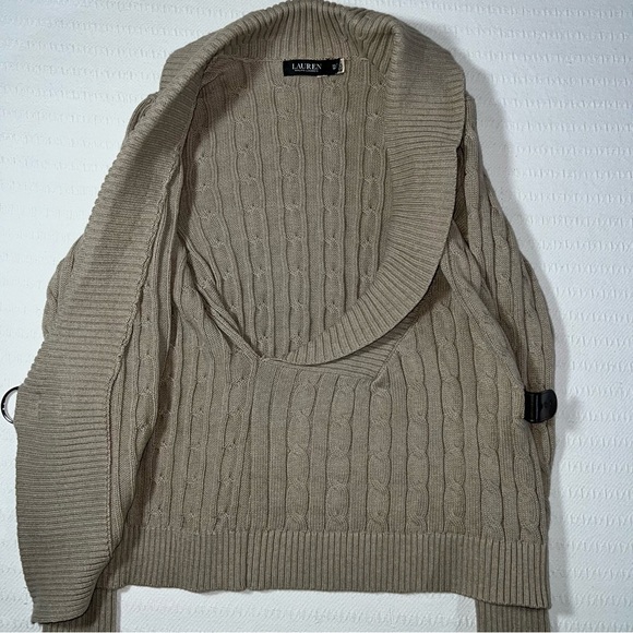 Lauren Ralph Lauren Cream Cable Knit Shawl Collar Buckle Sweater XS Old Money - Picture 6 of 11